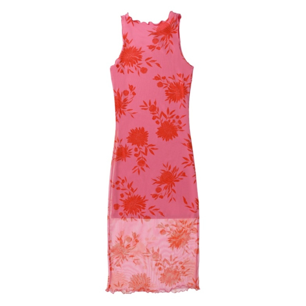Pink and Red Floral Sleeveless Dress